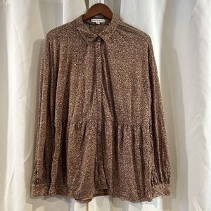 Frye And Co. Top Women Size L Monica Floral Print‎ Button Front Peplum Boho